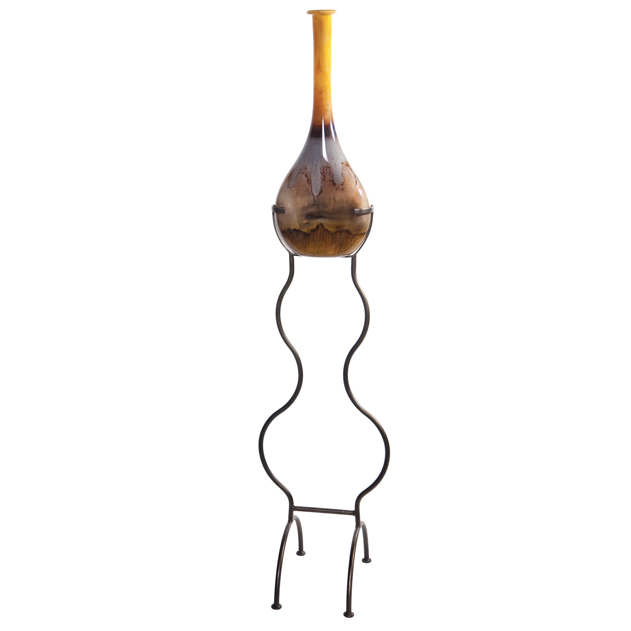 Tuscan Small Glass Floor Vase with Iron Stand