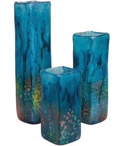 Turquoise Square Glass Vases | Set of 3