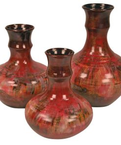 Bamboo Ceramic Vases Set of 3 | Rocky Red